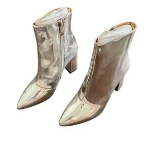 NIB Matiko Lucinda Metallic Mirror Retro Festival Block Heel Pointed Toe Booties